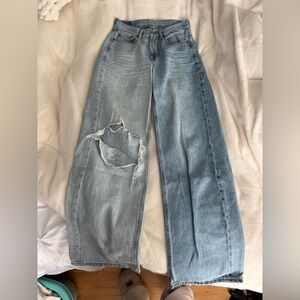 American Eagle Outfitters Light Blue Distressed Wide Leg Jeans